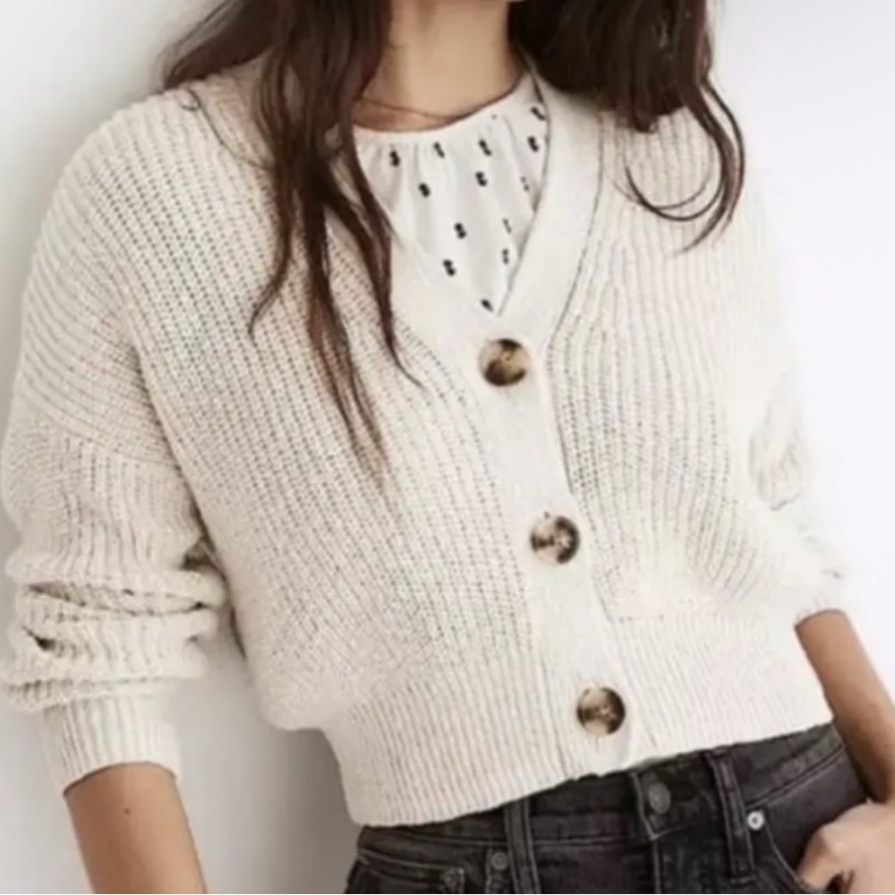 Madewell Greywood Cropped Ivory Knit Cardigan